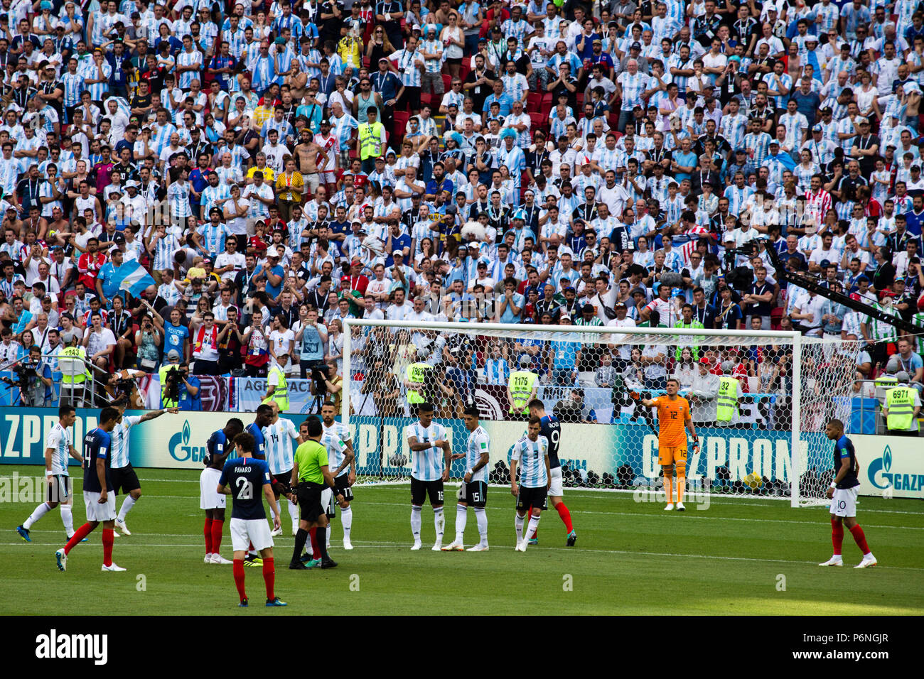 La France bat l'Argentine en huitièmes de finale de la Coupe du Monde de 2018 à Kazan, Russie. Photo : Stephen Lioy Banque D'Images