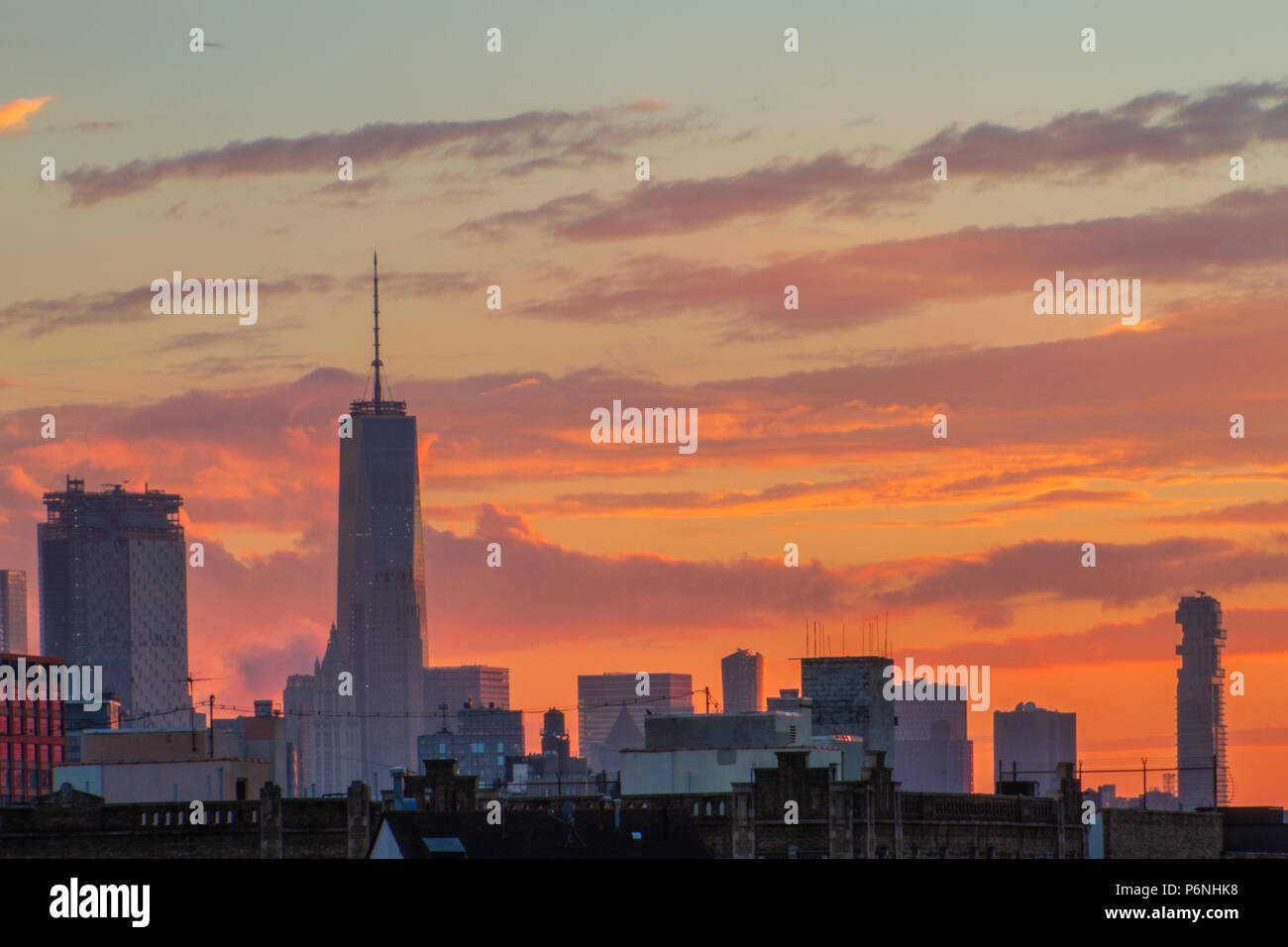 Williamsburg, Brooklyn's sur le centre-ville de Manhattan Banque D'Images