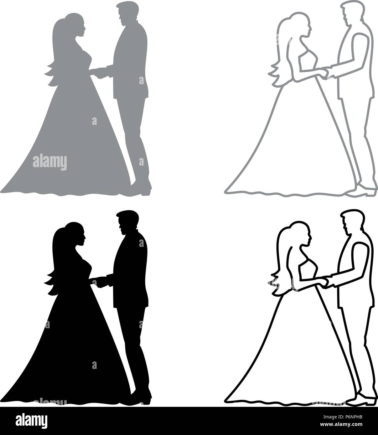 Bride and Groom holding hands icon set couleur gris noir style télévision je simple image Illustration de Vecteur