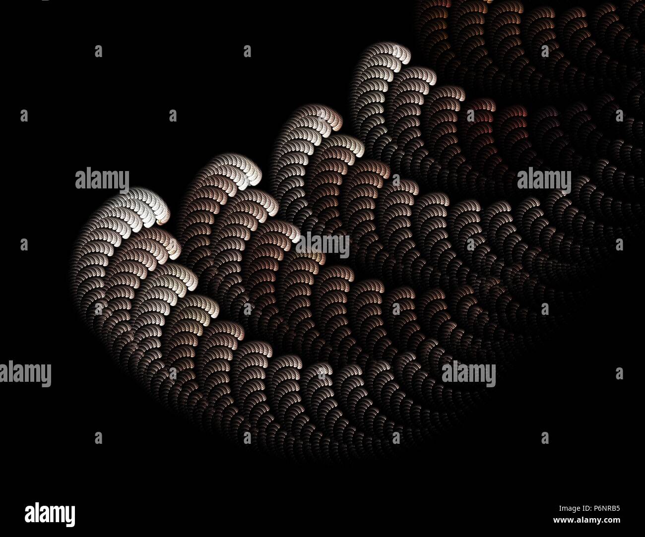 Fractale lumineuse abstraction. Boucles en spirale dans les teintes de couleur marron. Fond noir Banque D'Images
