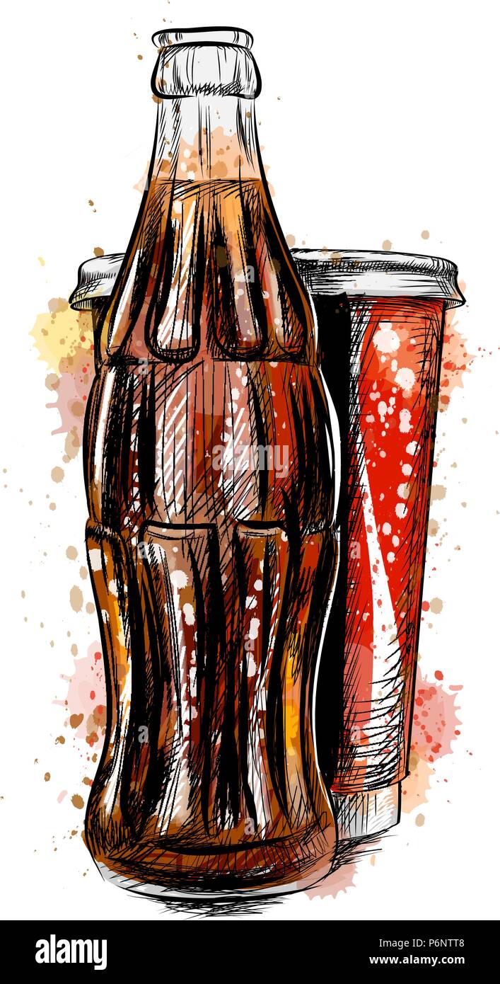 Bouteille de soda en verre et verre Image Vectorielle Stock - Alamy