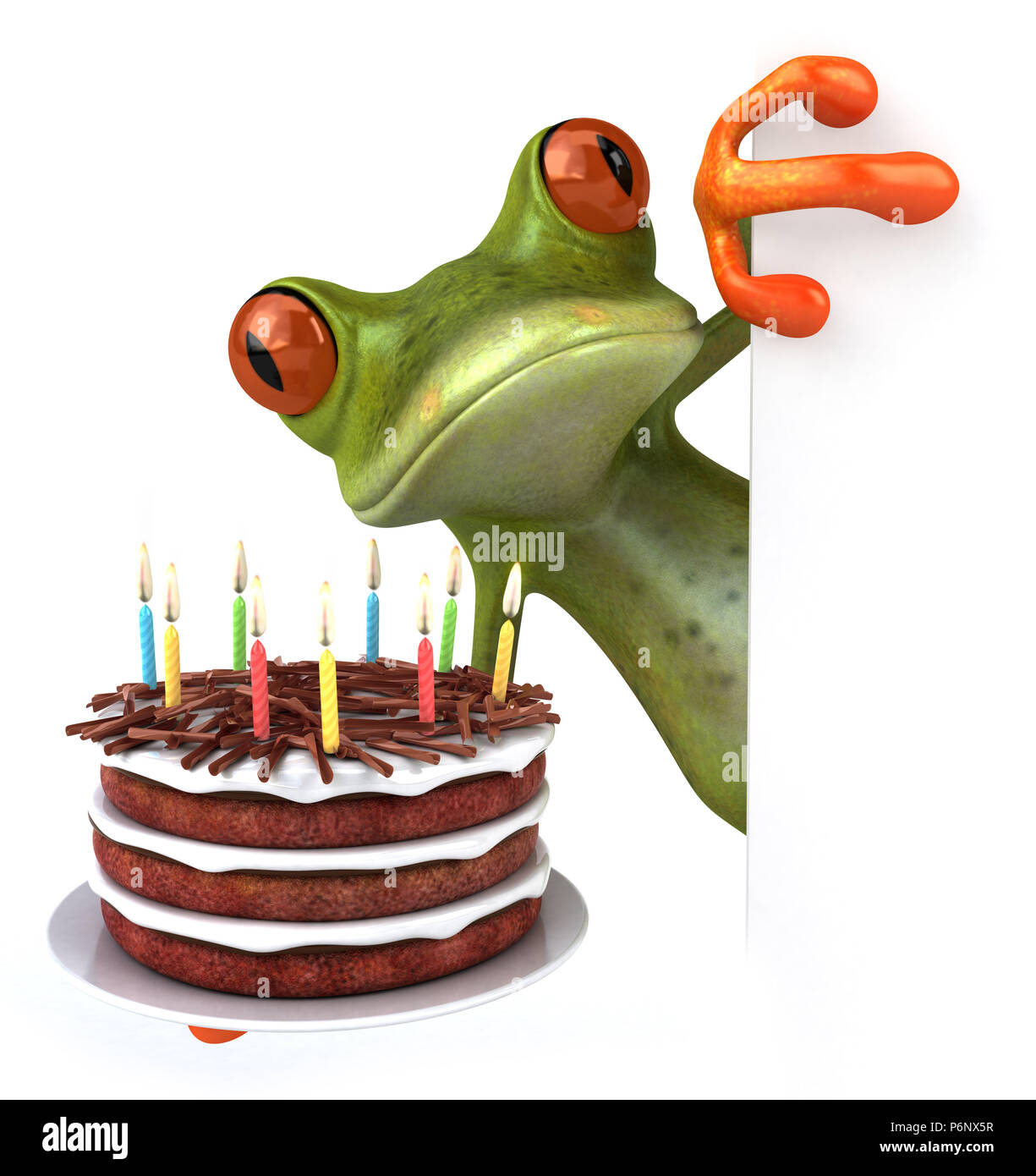 Grenouille Amusante Avec Un Gateau D Anniversaire 3d Illustration Photo Stock Alamy