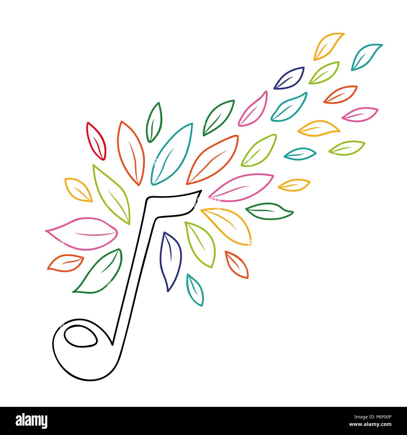 Note de musique avec des feuilles d'arbres dans les grandes lignes, style concept illustration du symbole musical et la nature de la décoration. Vecteur EPS10. Illustration de Vecteur