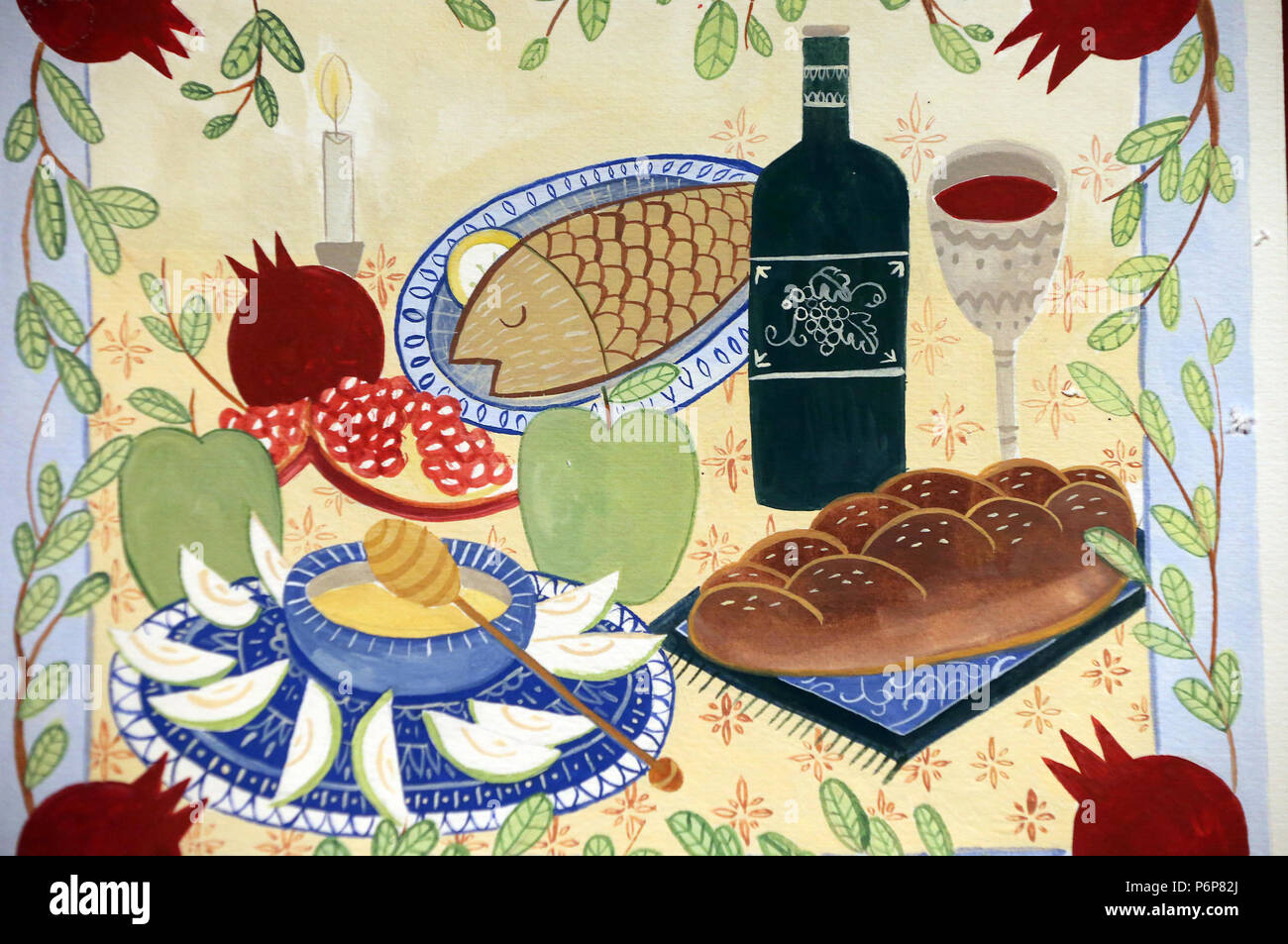 Musée juif de la Suisse. Bâle. Repas juif. Banque D'Images