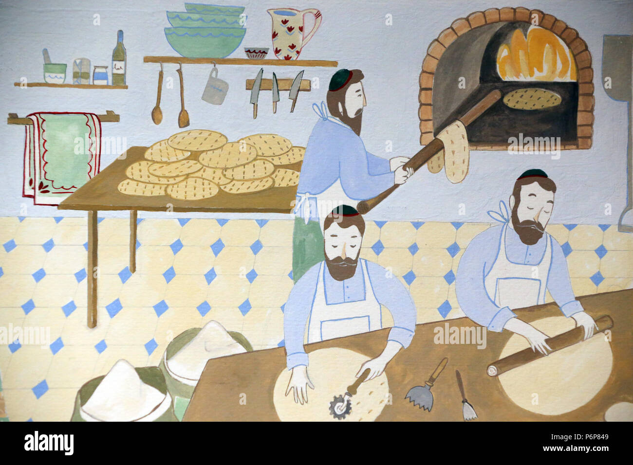 Musée juif de la Suisse. Bâle. Le "Passover". Matzo, du pain d'affliction. Banque D'Images