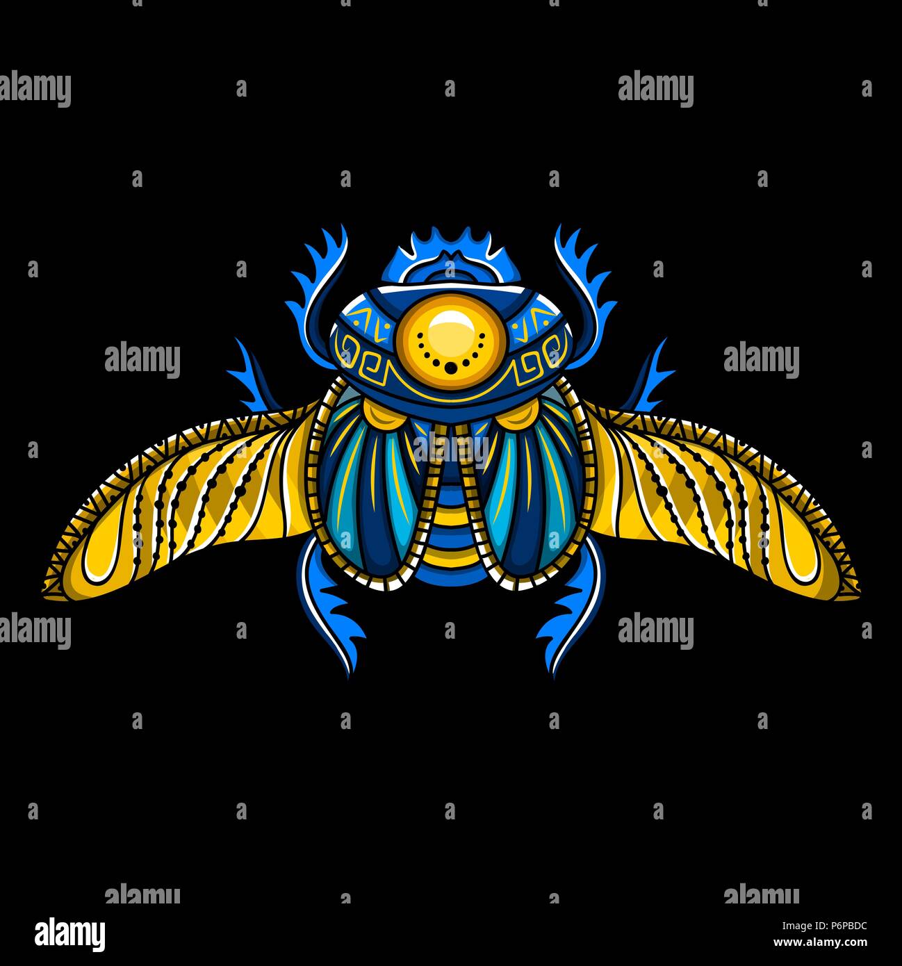 Scarabée égyptien symbole de pharaon, dieux Ra, le soleil. Conception de t-shirt de la mythologie, les tatouages de l'Égypte ancienne Illustration de Vecteur