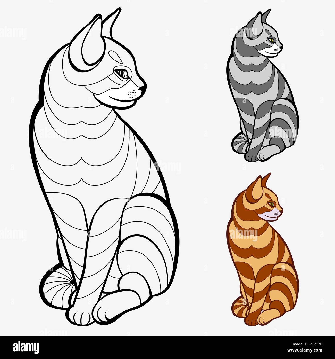 Pages de coloriage pour les enfants et adultes.(striped cat) Illustration de Vecteur