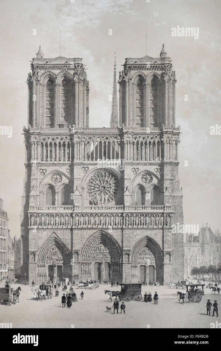 L'ancien lithographie à l'image de Notre Dame de Paris au xixe siècle. Banque D'Images