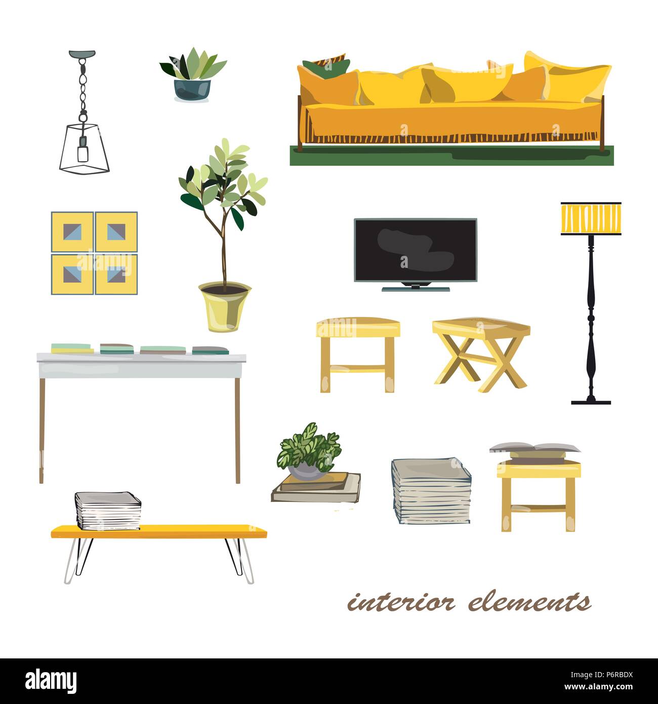 Des éléments de décoration d'illustration. ligne de meubles. Couleurs pastel télévision vector isolated Illustration de Vecteur