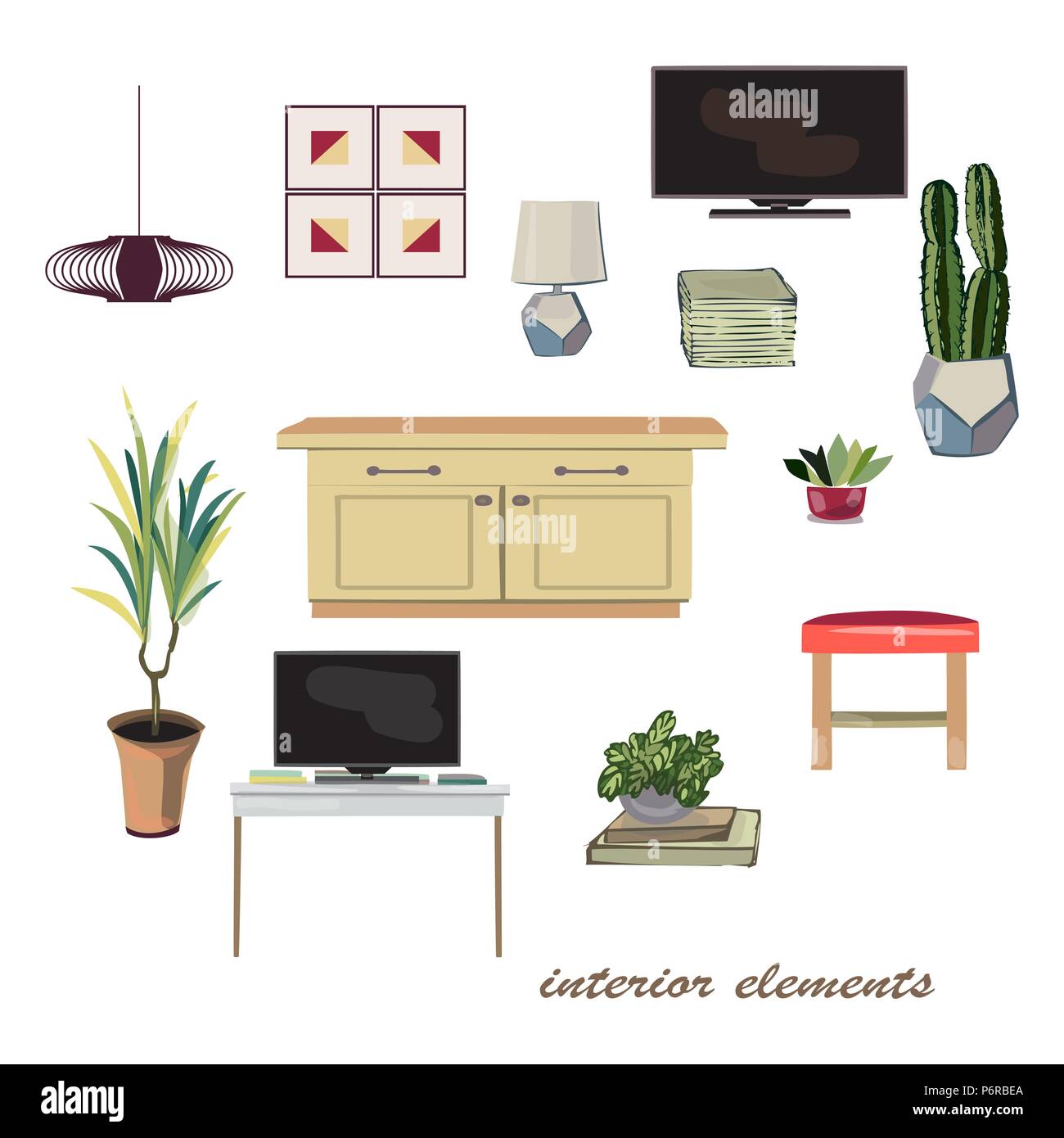 Des éléments de décoration d'illustration. ligne de meubles. Couleurs pastel télévision vector isolated Illustration de Vecteur