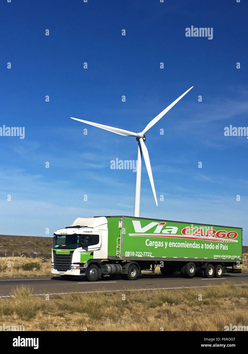 Transport de marchandises à travers la Patagonie et l'Argentine. Banque D'Images