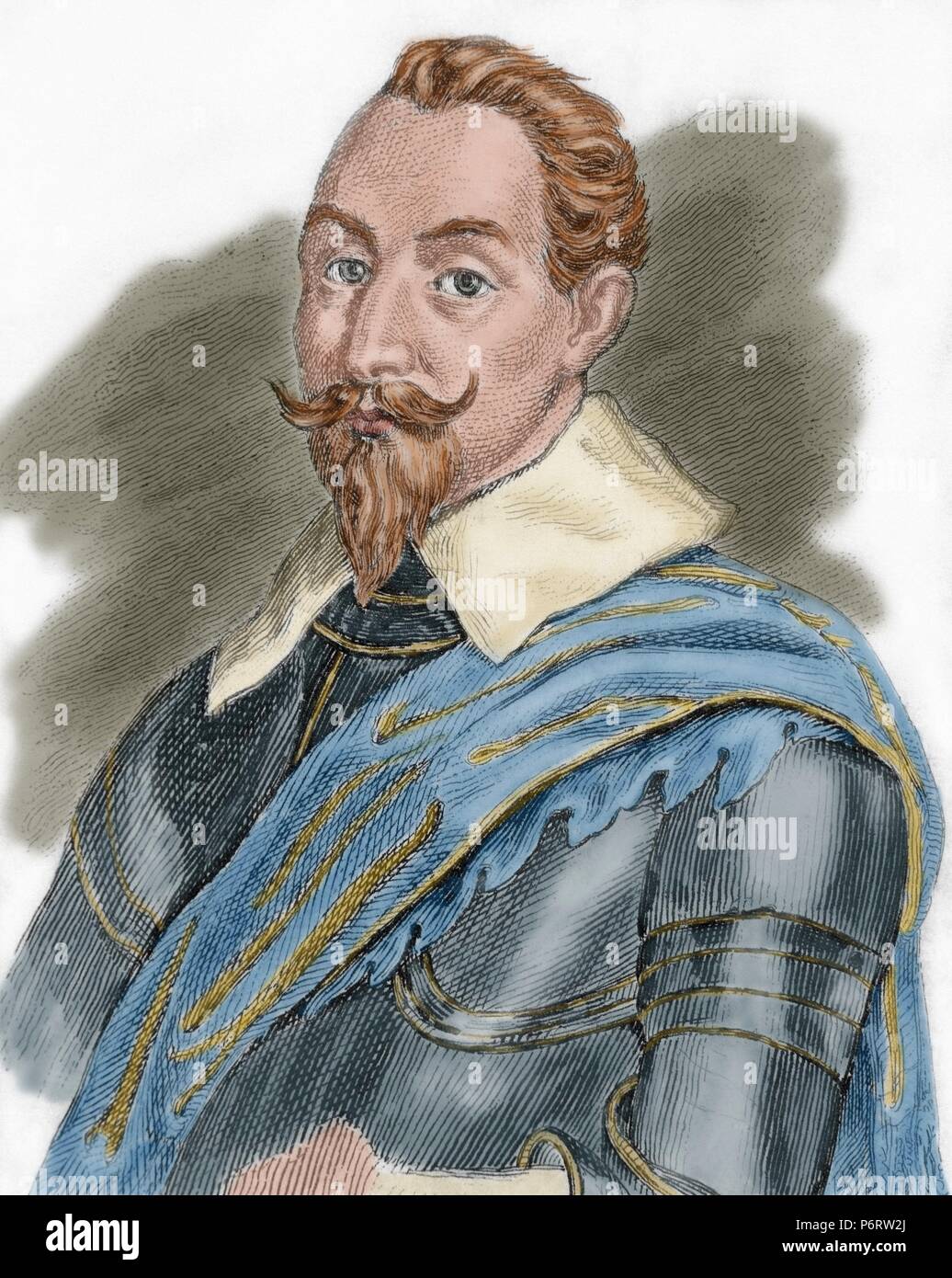 Gustav II Adolf (1594-1632). Roi de Suède de 1611 à 1632. Portrait. La gravure. De couleur. Banque D'Images