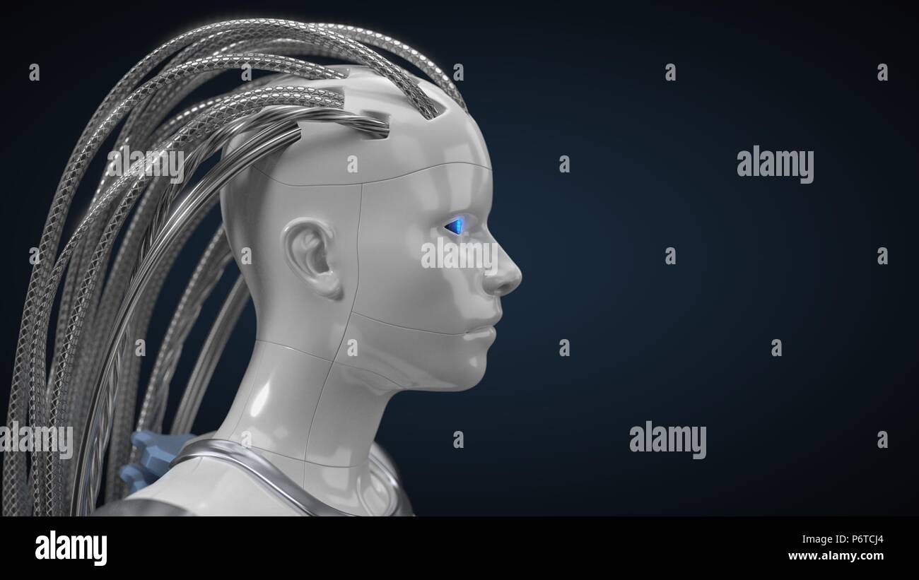 L'intelligence artificielle, moyeu droid blanc version. 3d illustration Banque D'Images
