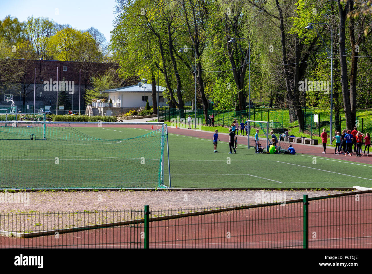 Terrain de football à Tallin, Estonie Banque D'Images