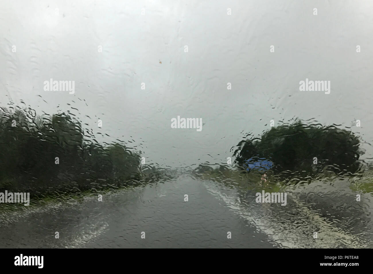 Berlin, Allemagne, la mauvaise visibilité lors de fortes pluies sur une route de campagne Banque D'Images