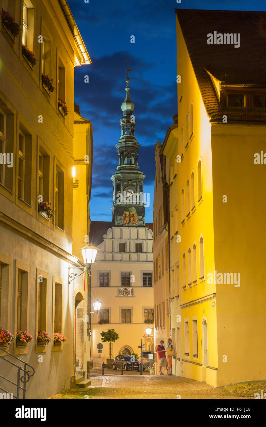 St Marien Kirche au crépuscule, Pirna, Saxe, Allemagne Banque D'Images