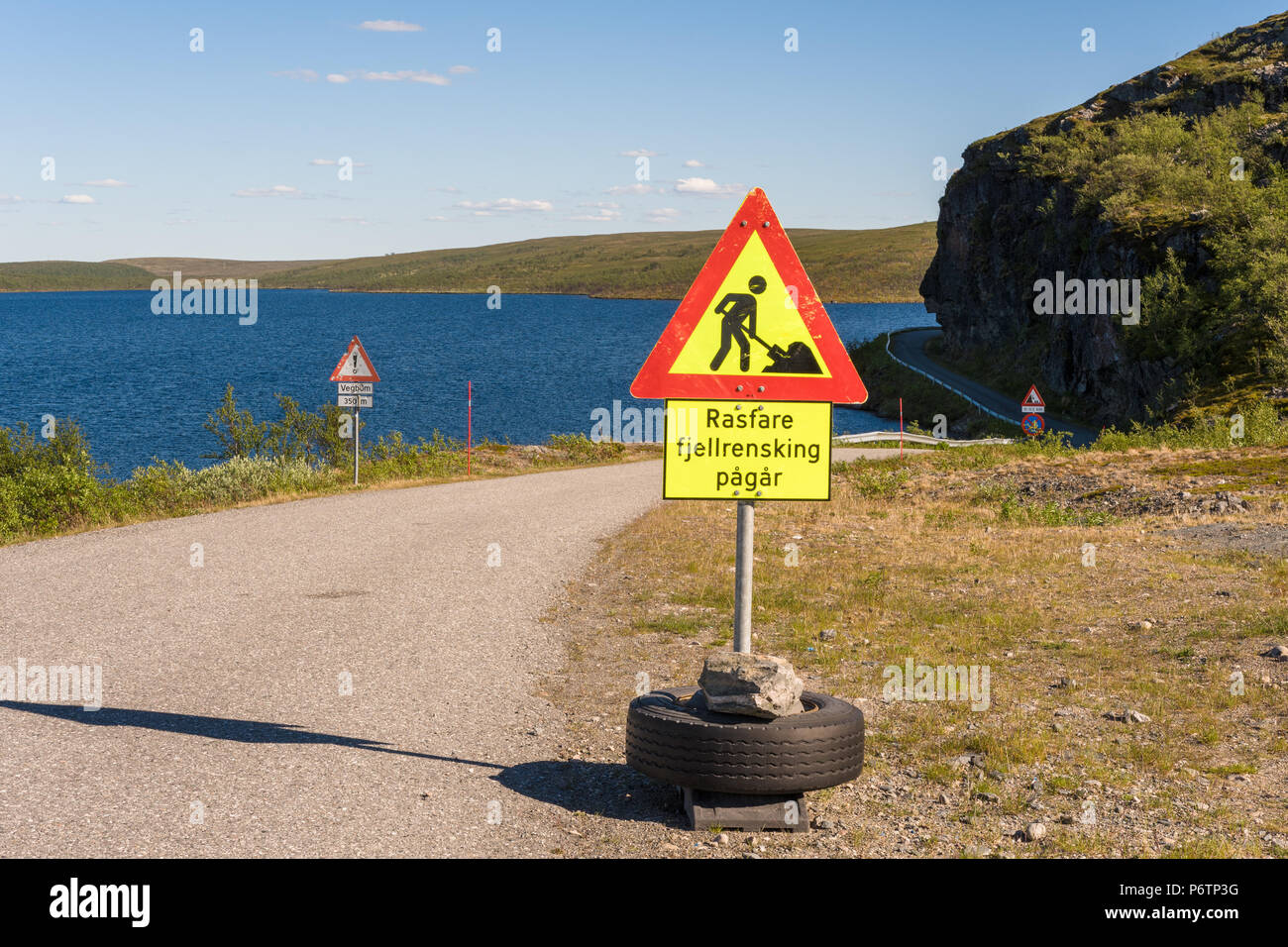 Norwegian road sign warning sign, travaux routiers Banque D'Images
