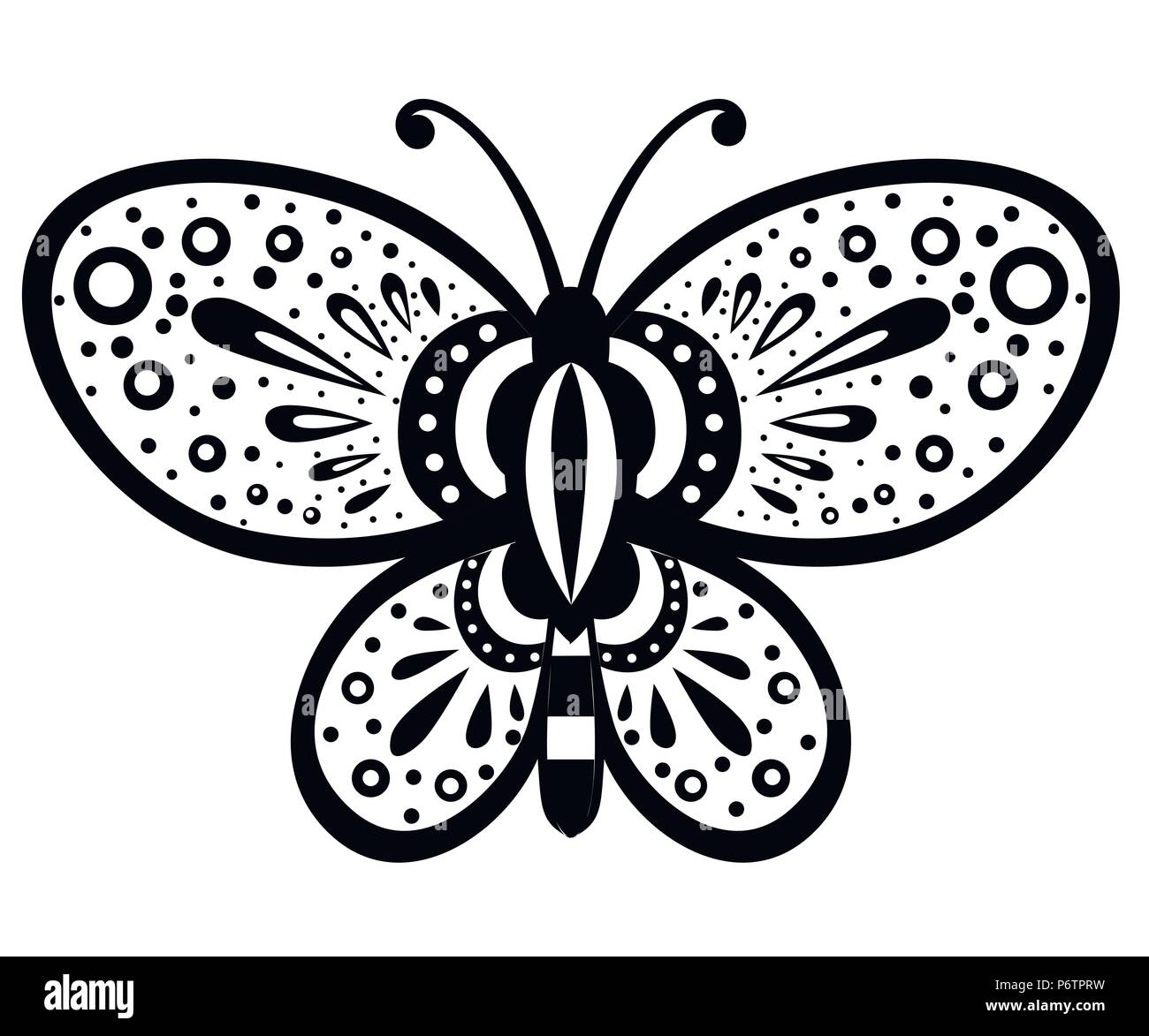 Papillon noir et blanc avec motif abstrait. Vector illustration isolé sur fond blanc. Illustration de Vecteur