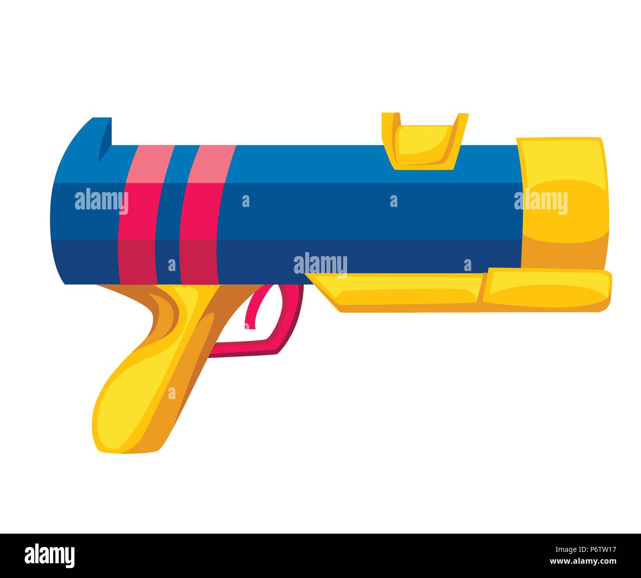 Caricature des armes à feu. Jouet coloré vecteur plate. Pistolet laser espace design. Vector illustration isolé sur fond blanc. Illustration de Vecteur Caricature des armes à feu. Jouet coloré vecteur plate. Pistolet laser espace design. Vector illustration isolé sur fond blanc. Illustration de Vecteur
