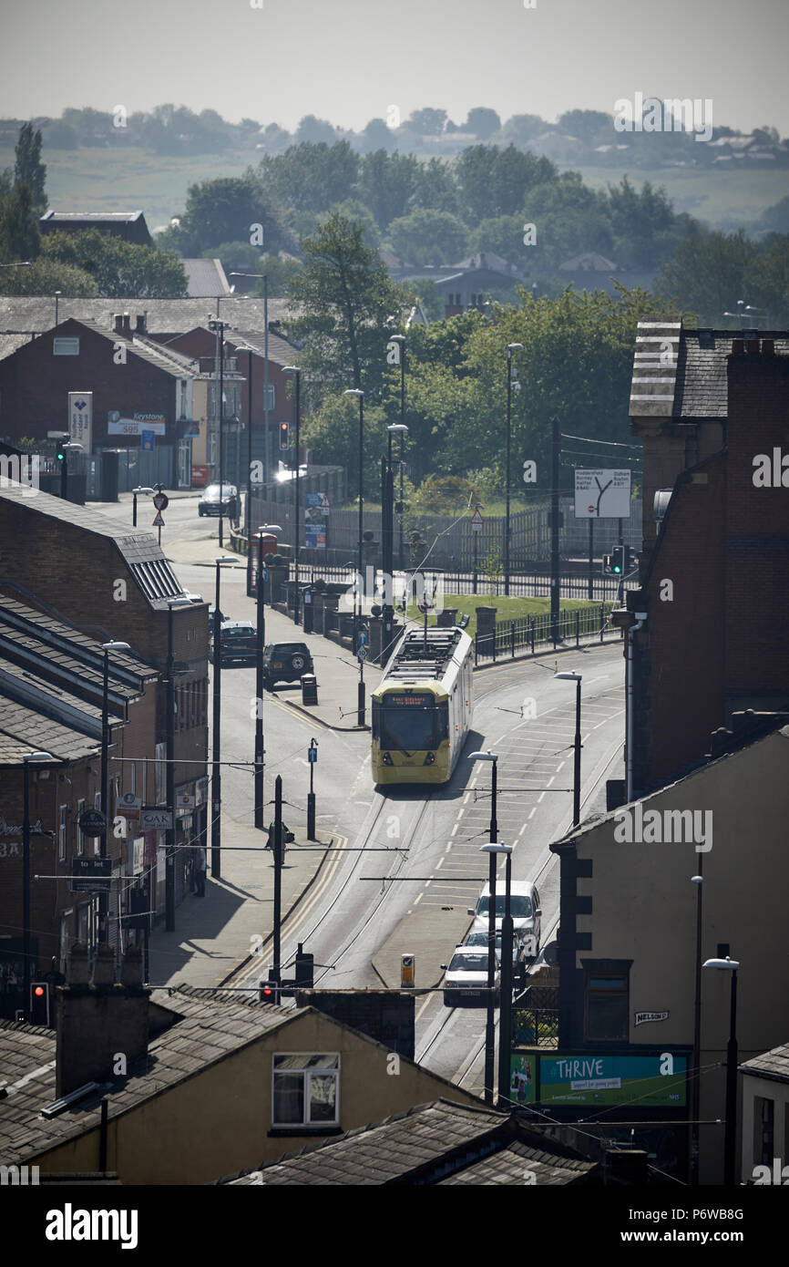 Le centre-ville de Rochdale, au tramway Metrolink link permet de façon Drake Street, Greater Manchester Banque D'Images