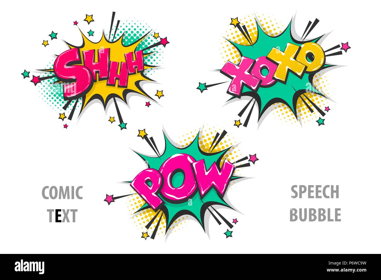 Définir le texte de la bande dessinée bulle shh xoxo pow Illustration de Vecteur