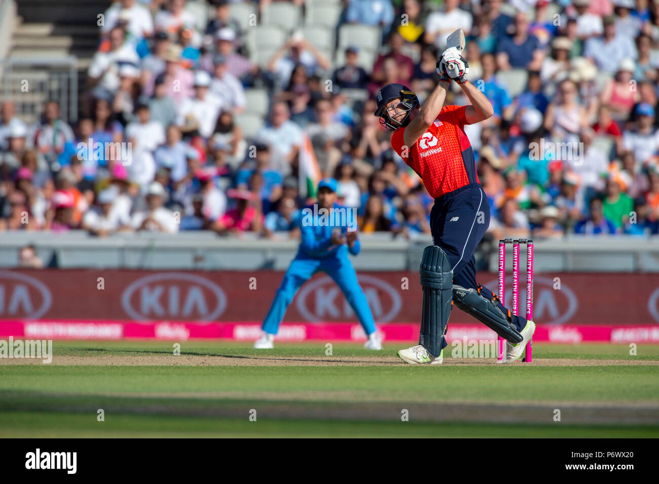 Manchester, UK. 3e juillet 2018. Jos Butler de l'Angleterre en action lors du 1er International T20 match entre l'Angleterre et l'Inde à Old Trafford, Manchester, Angleterre le 3 juillet 2018. Photo par Brandon Griffiths. Credit : Brandon Griffiths/Alamy Live News Banque D'Images