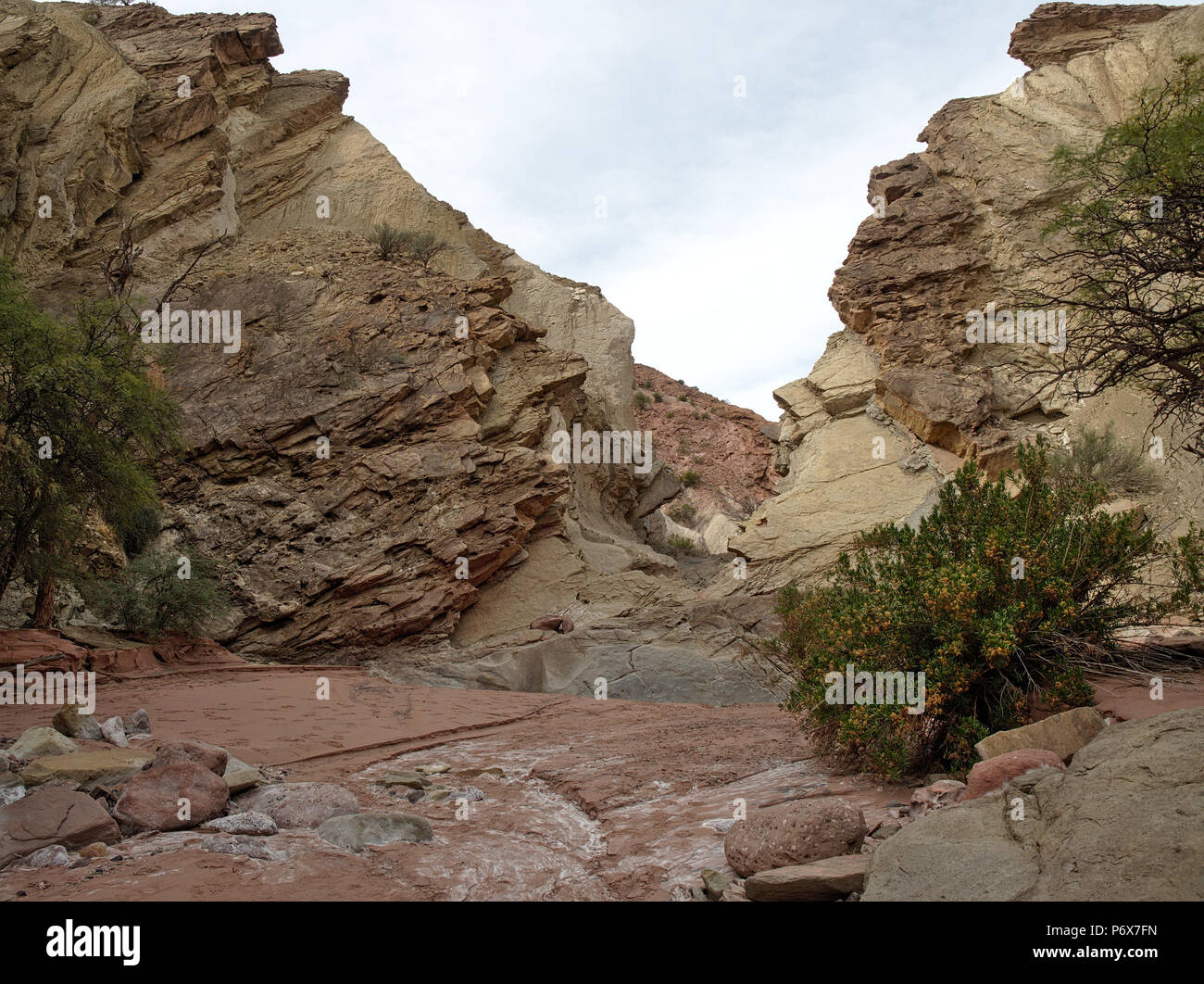 Rainbow Canyon dans le Parc national Talampaya, situé dans la province de La Rioja, en Argentine. Ce parc a été désigné site du patrimoine mondial de l'UNESCO en 2000. Banque D'Images