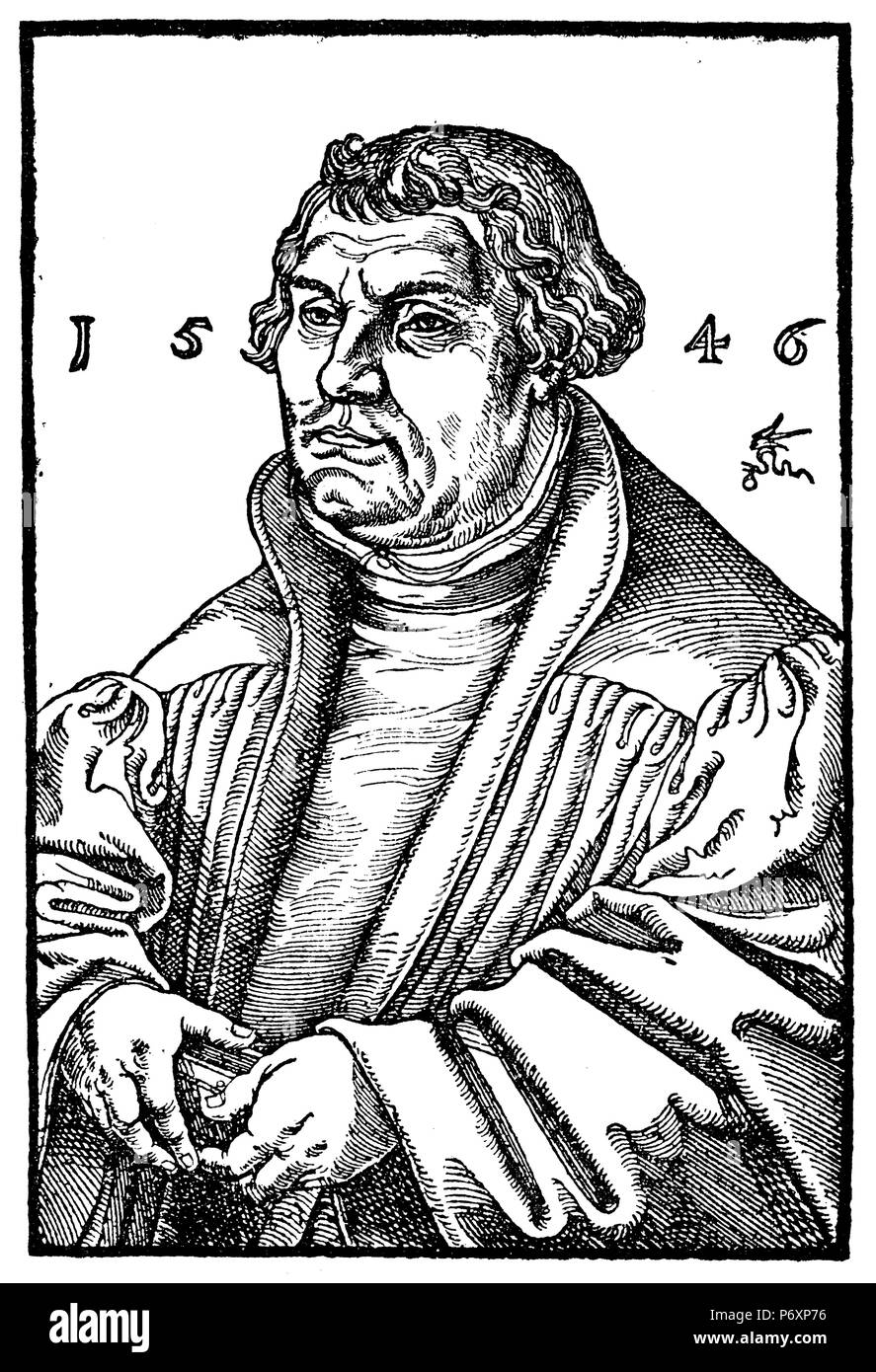 Luther, Martin (1483-1546), réformateur allemand, dans son année de décès. Après la gravure sur bois par Lukas Cranach, Lukas Cranach 1881 Banque D'Images