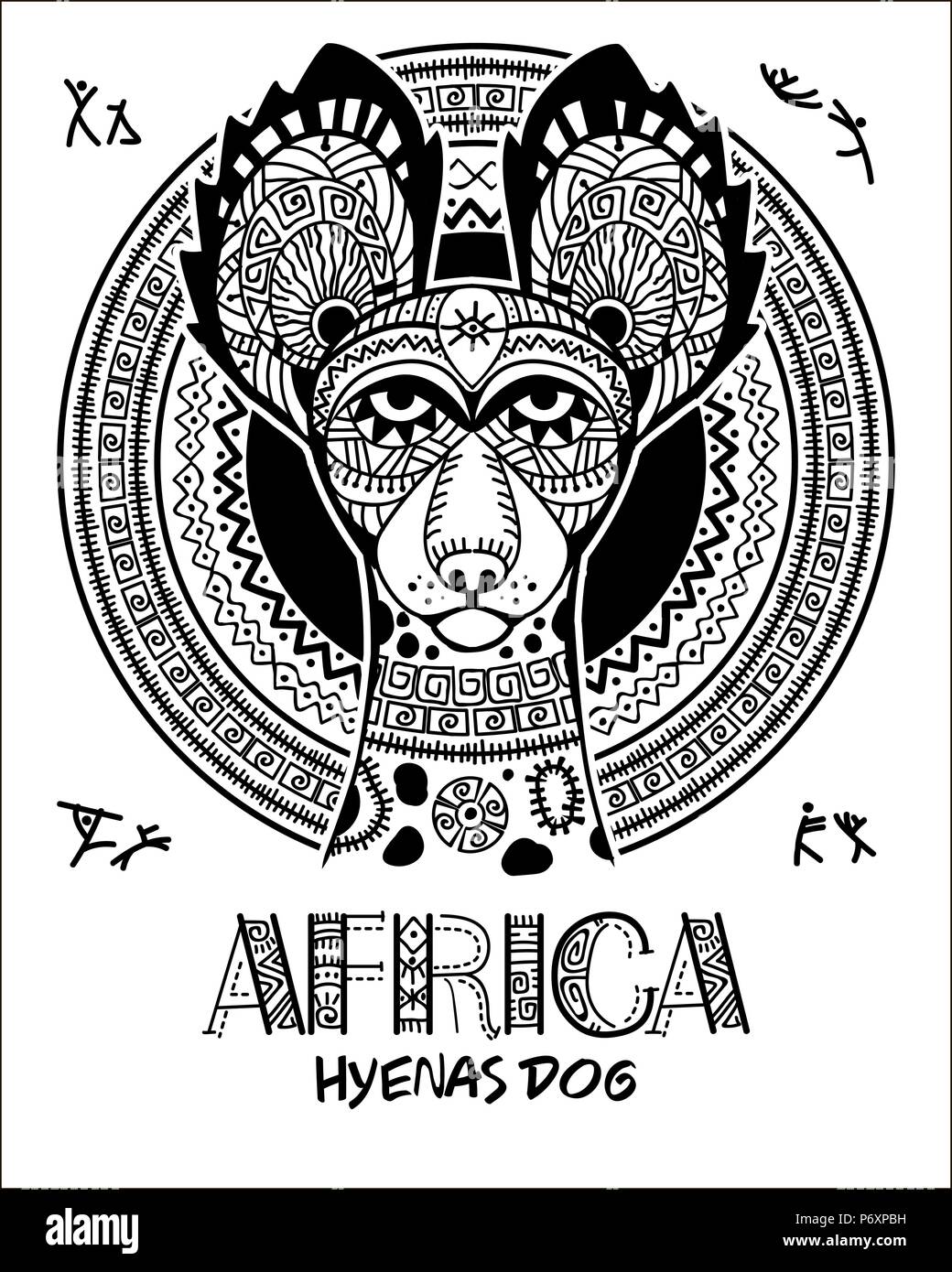 Image vectorielle chien dans le style africain. Ornement de l'Afrique. Chien hyène Illustration de Vecteur