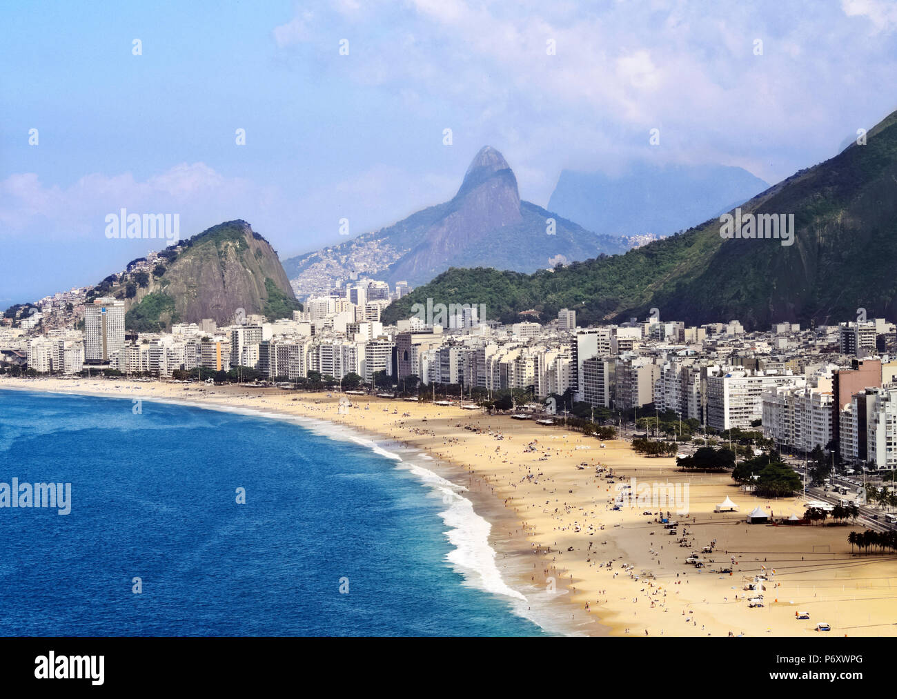 Brésil, Rio de Janeiro, Leme, Copacabana beach vue depuis le fort Duque de Caxias. Banque D'Images
