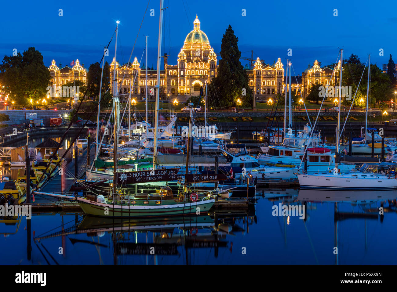 Vue nocturne de la Colombie-Britannique, Victoria, Colombie-Britannique, Canada Banque D'Images