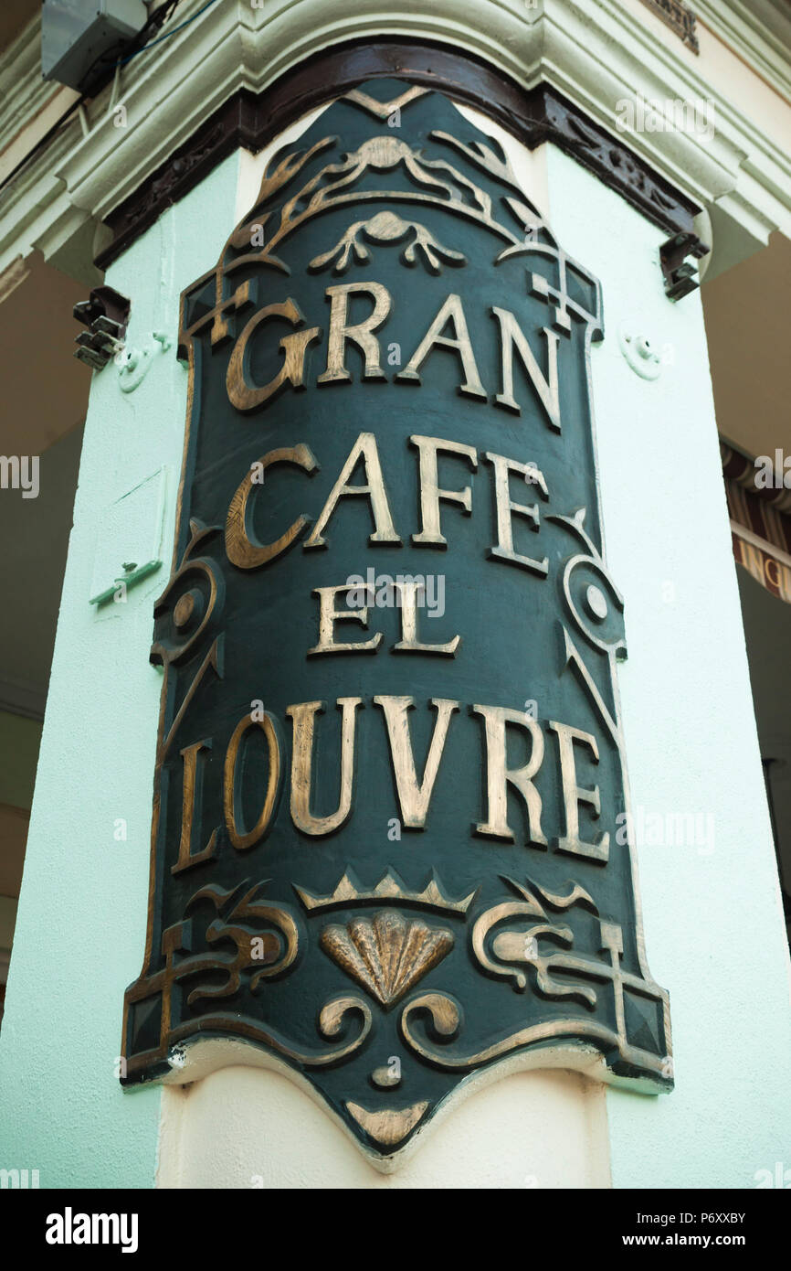 Cuba, La Havane, signe pour le Gran Cafe el Louvre Banque D'Images