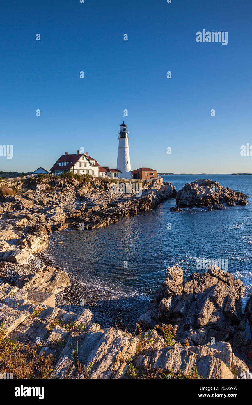 USA, Maine, Portland, Cape Elizabeth, Portland Head Light, phare, matin Banque D'Images