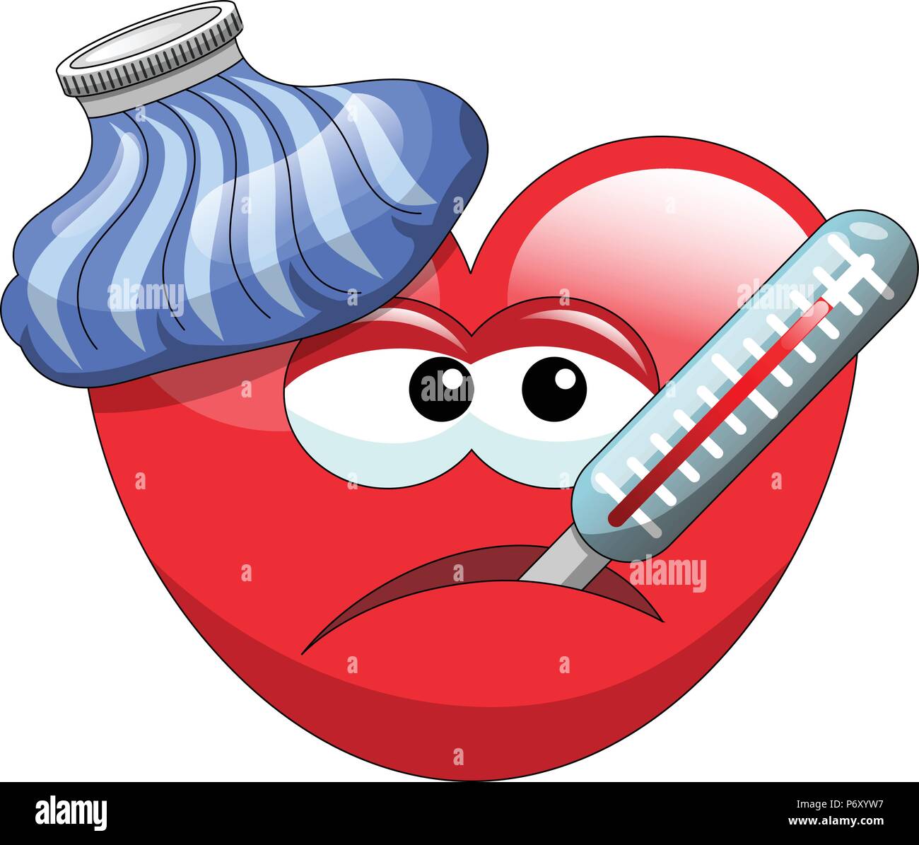 Dessin Anime Coeur Malade Avec Thermometre Et Ice Bag Isolated Image Vectorielle Stock Alamy