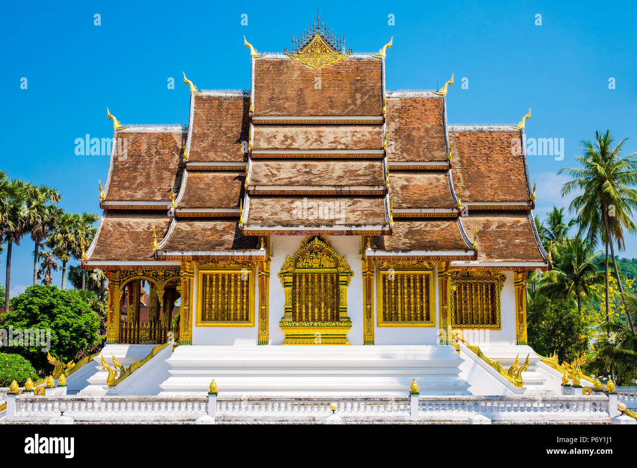 Haw Pha Bang temple sur le terrain du Palais Royal, Luang Prabang, Laos, Province Louangphabang Banque D'Images