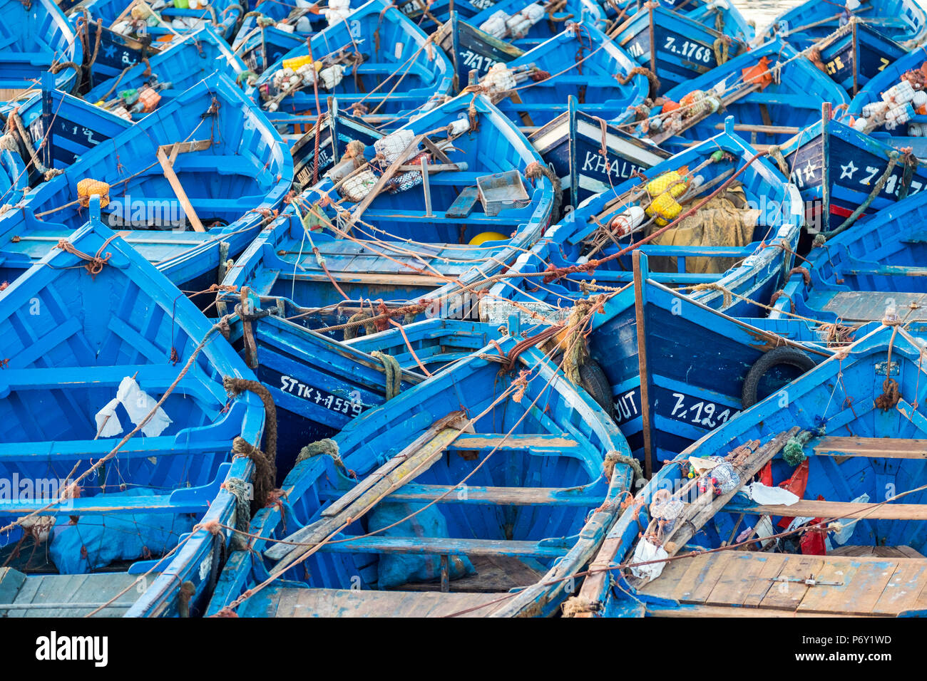 Le Maroc, Marrakesh-Safi Marrakesh-Tensift-El Haouz (région), Essaouira. Port de pêche à l'aube. Banque D'Images