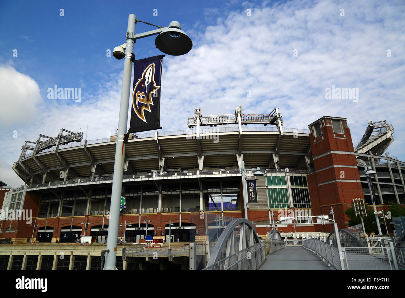 L'extérieur de M&T Bank Stadium, domicile des Ravens de Baltimore, l'équipe de football américain de Camden Yards, Baltimore, Maryland, USA Banque D'Images