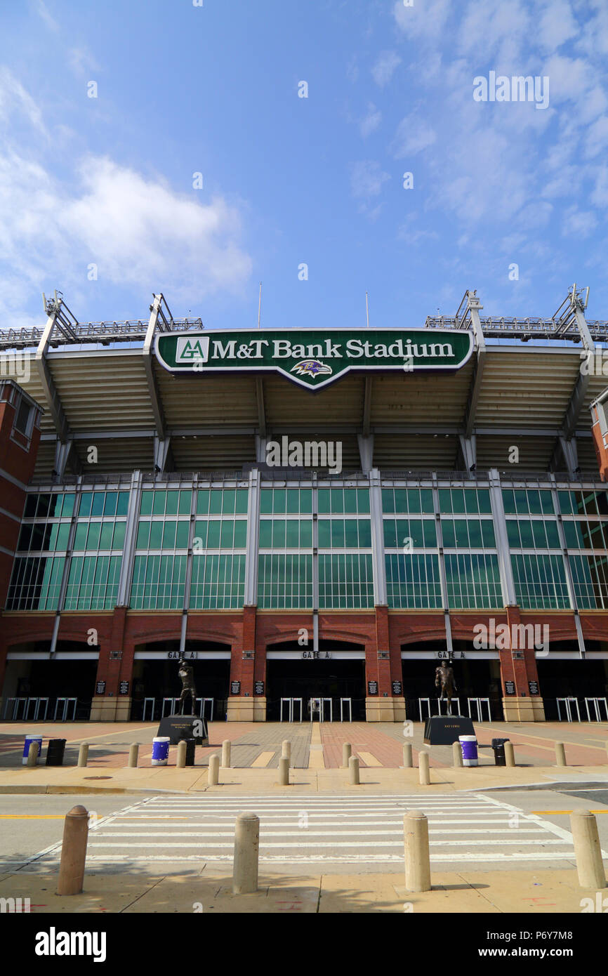 Extérieur de la M&T Stadium, domicile de l'équipe de football américain Ravens de Baltimore, Camden Yards, Baltimore, Maryland, USA Banque D'Images