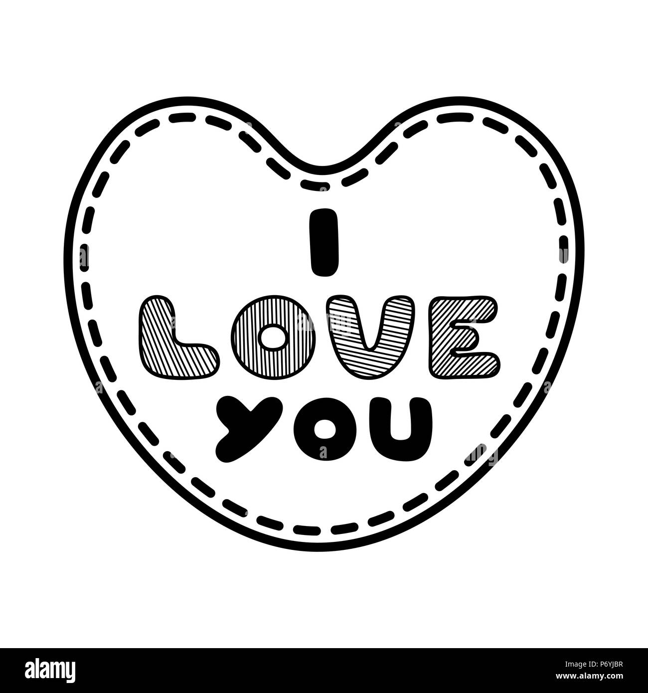 Cartoon coeur avec texte mignon je vous aime pour la Saint Valentin. Simple illustration. Ce graphique linéaire. Illustration de Vecteur