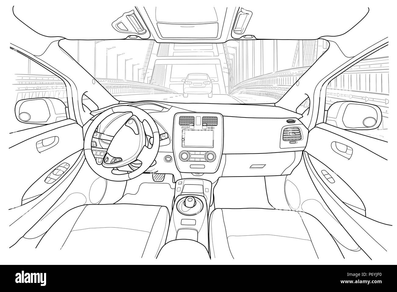 L'intérieur de la machine. L'intérieur de l'electromobile véhicule avec transmission automatique. Vector illustration de l'activité. Illustration de Vecteur