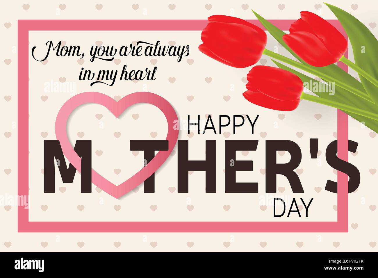 Heureuse Fête des mères, carte de souhaits avec des tulipes. Vector illustration. Illustration de Vecteur