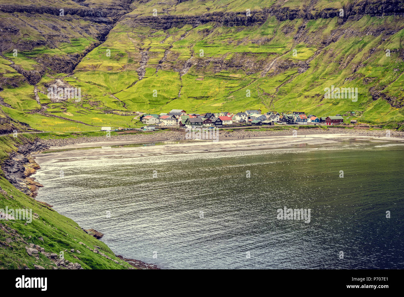 Tjornuvik village, vue de la plage, l'île de Streymoy, îles Féroé Banque D'Images