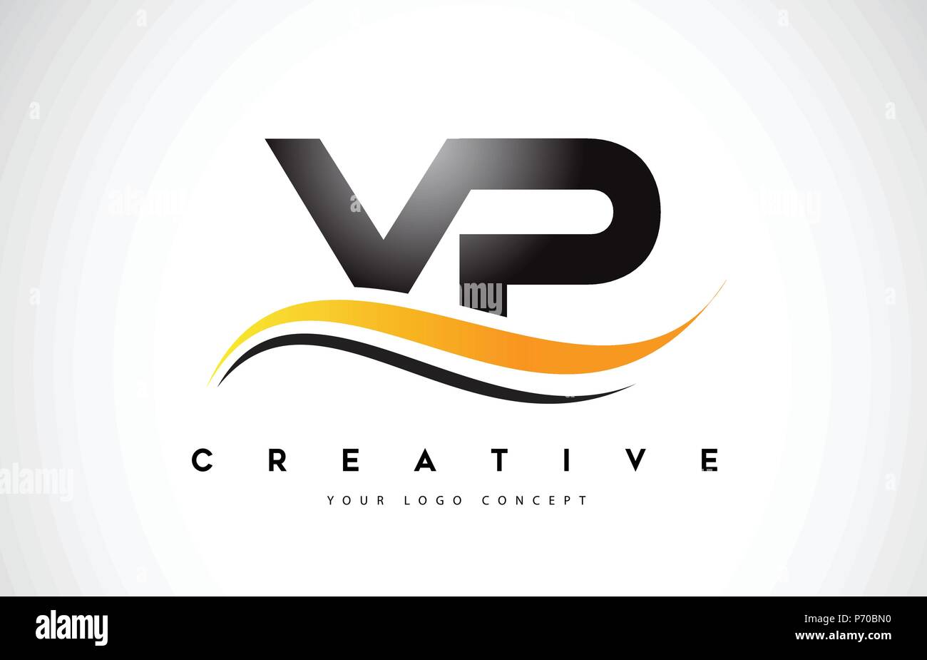 VP V P Swoosh Lettre Logo Design moderne avec des lignes courbes Swoosh jaune illustration vectorielle. Illustration de Vecteur