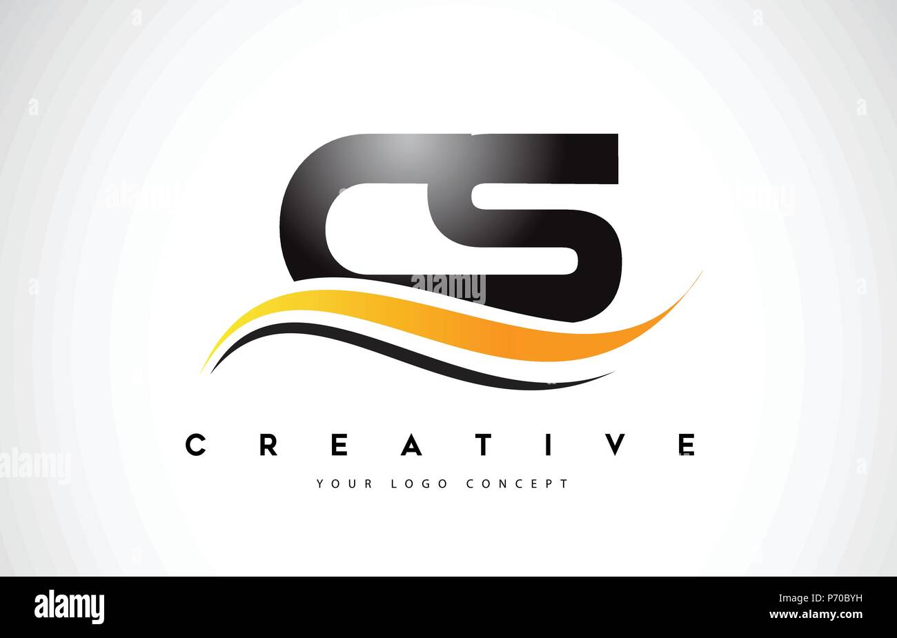 CS C S Swoosh Logo Lettre moderne avec des lignes courbes Swoosh jaune illustration vectorielle. Illustration de Vecteur