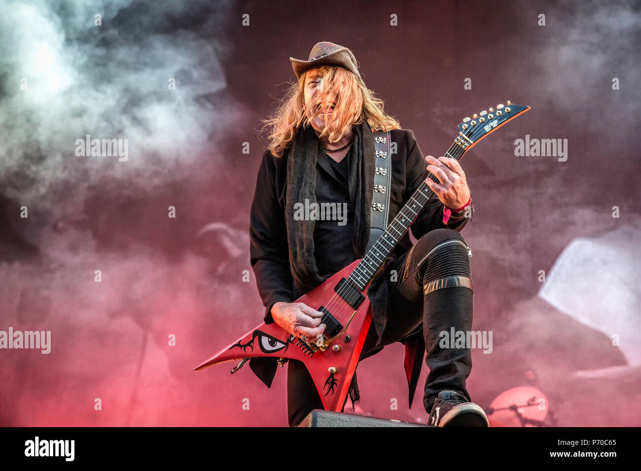 La Norvège, Halden - 22 juin, 2018. Le régime allemand metal Helloween  effectue un concert live au cours de la musique norvégienne METAL festival  2018 tonnes de roche de Halden. Ici le