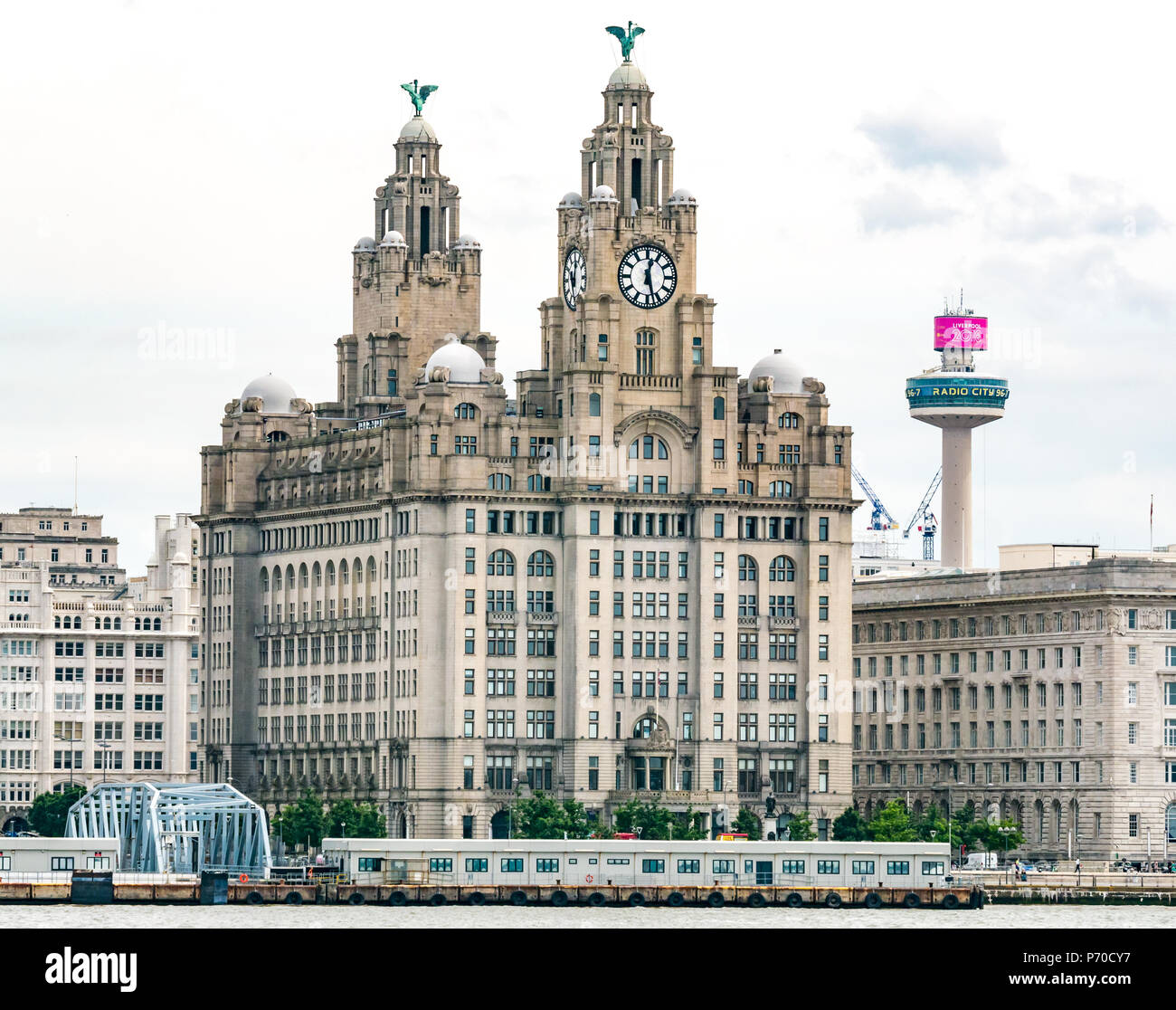 St John's Beacon Radio City Tour d'observation et de grand Royal Liver Building, Pier Head riverside, Liverpool, Angleterre, Royaume-Uni Banque D'Images