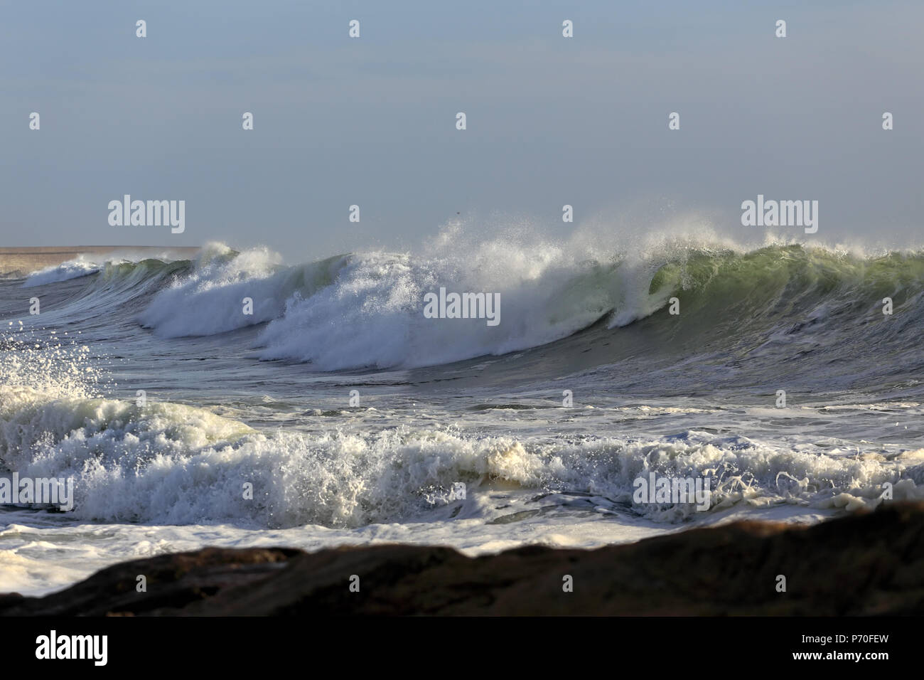 De Grosses Vagues Près De La Côte Portugaise La Plage Leca