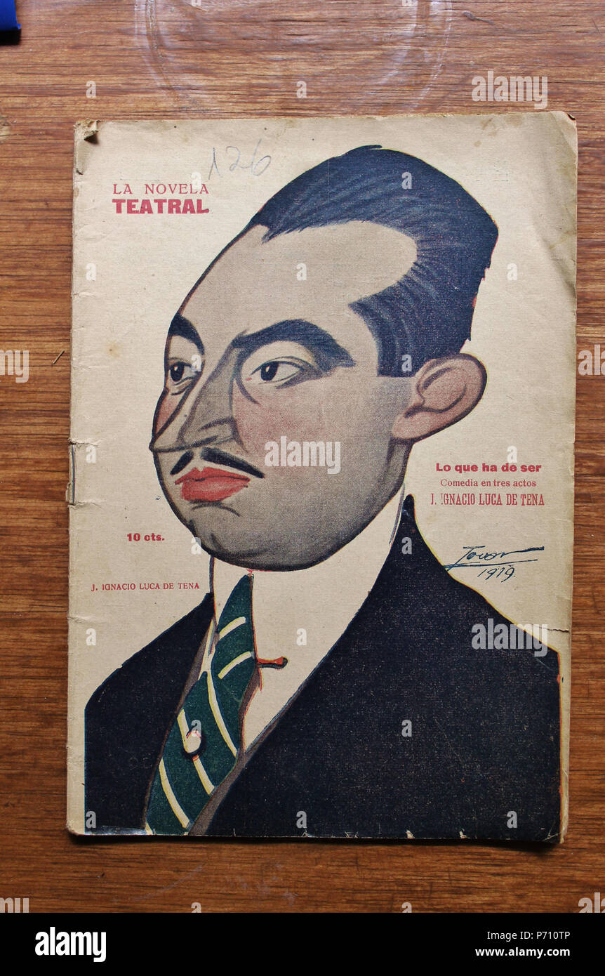 Español : Caricatura de J. Ignacio Luca de Tena (de Manuel Tovar) en la portada de La Novela Teatral Año IV. Núm. 126 Madrid. 11 mai 1919. Anglais : Portrait de J. Ignacio Luca de Tena (par Manuel Tovar) dans le frontpage de la novela Teatral An IV. Question 126 Madrid. 11 mai 1919. 1919 (2017, photo) 39 J. Ignacio Luca de Tena (Tovar, 1919) Banque D'Images