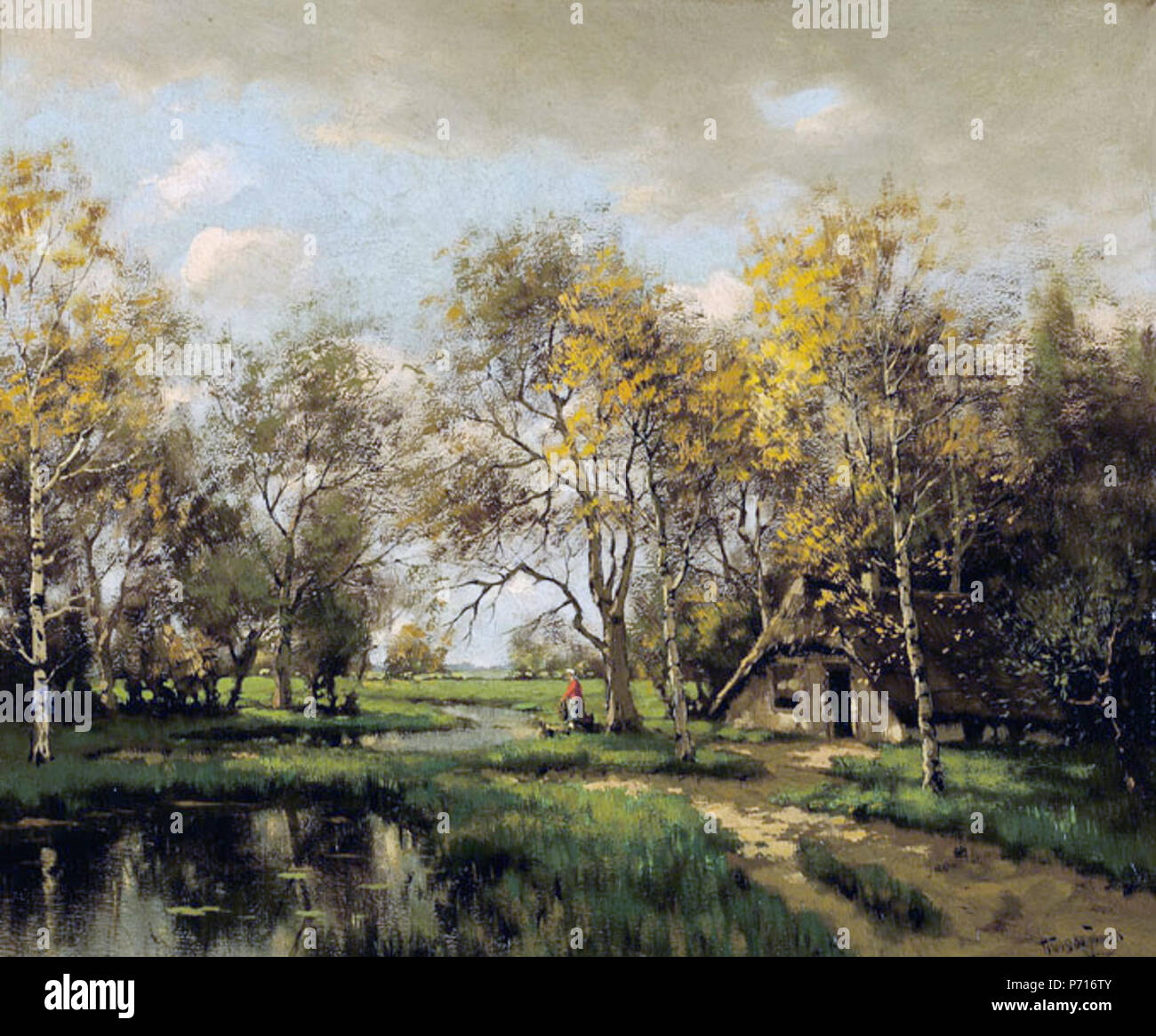 Boerderij tussen bomen en een landweg langs een beek *voor 19216 Boerderij tussen bomen, Tinus porte de Jong Banque D'Images