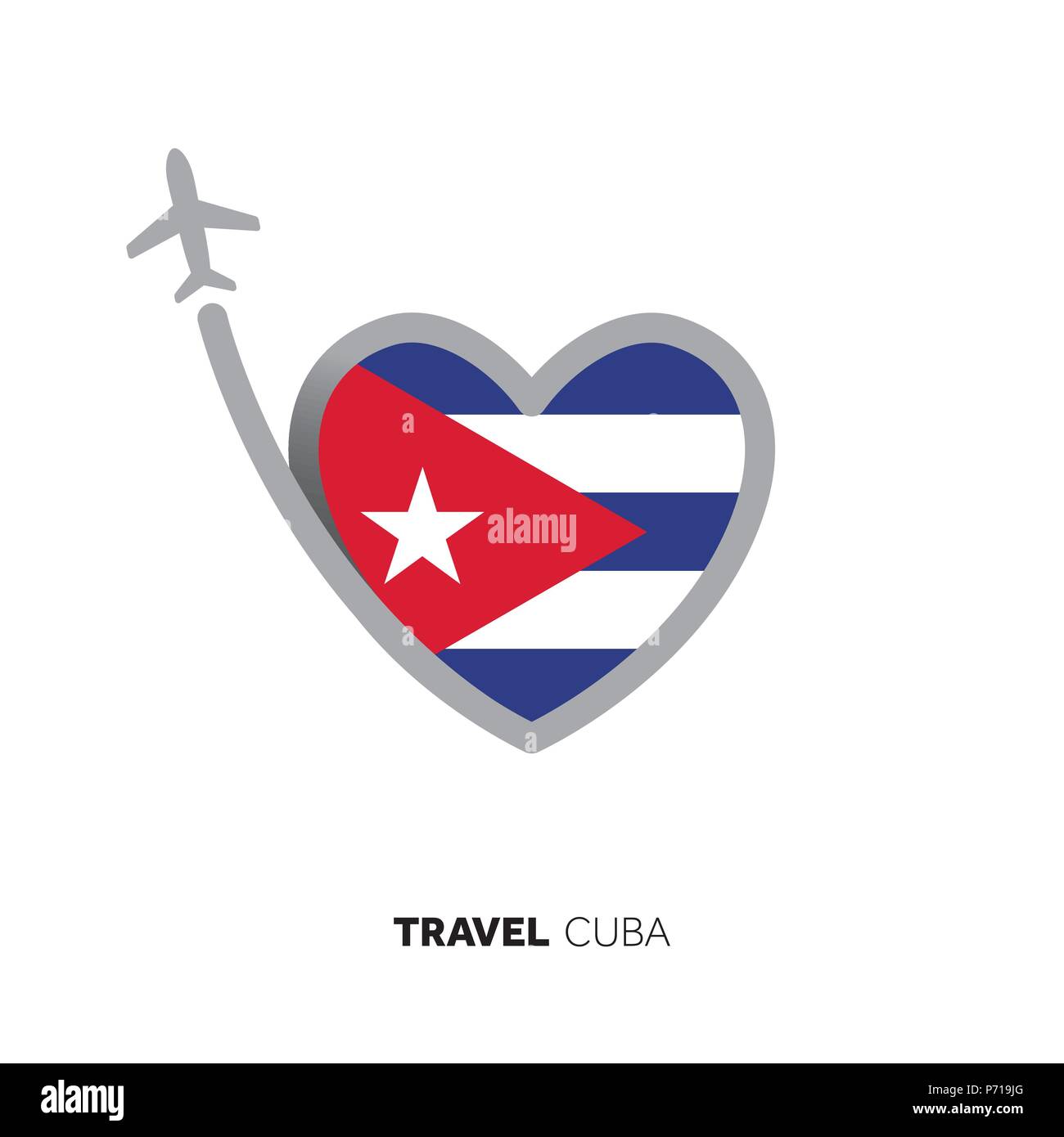 Concept de voyage à Cuba. Forme de coeur drapeau avec airplane Illustration de Vecteur